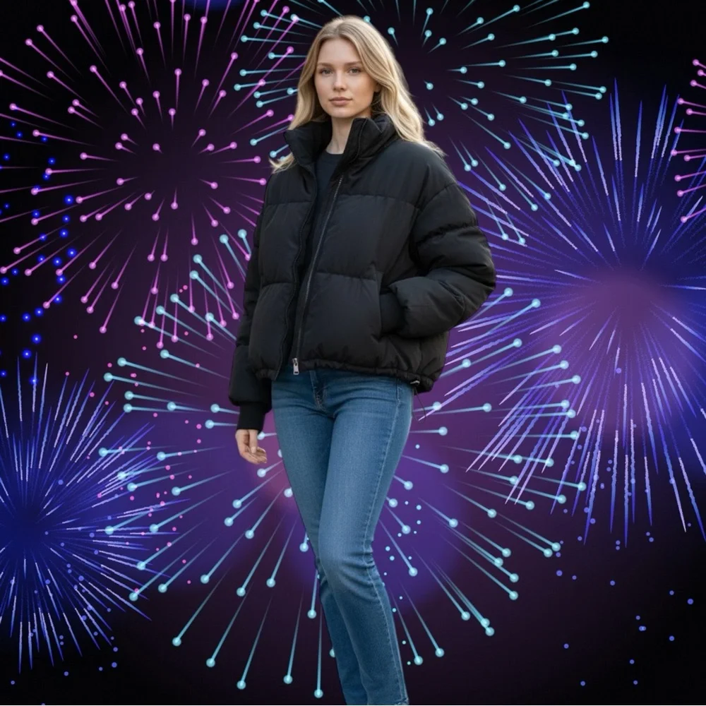 H&M Black Puffer Jacket - Women's Insulated Coat - Picture 2 of 14